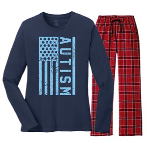 Distressed Autism Flag Women's Long Sleeve Flannel Pajama Set 