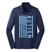 Distressed Autism Flag Silk Touch Performance Long Sleeve Polo