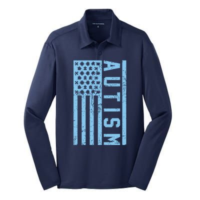 Distressed Autism Flag Silk Touch Performance Long Sleeve Polo