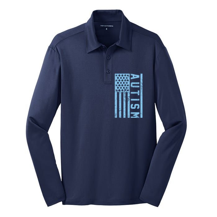 Distressed Autism Flag Silk Touch Performance Long Sleeve Polo