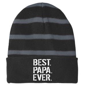 Distressed Best Papa Ever Father's Day Striped Beanie with Solid Band