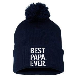 Distressed Best Papa Ever Father's Day Pom Pom 12in Knit Beanie