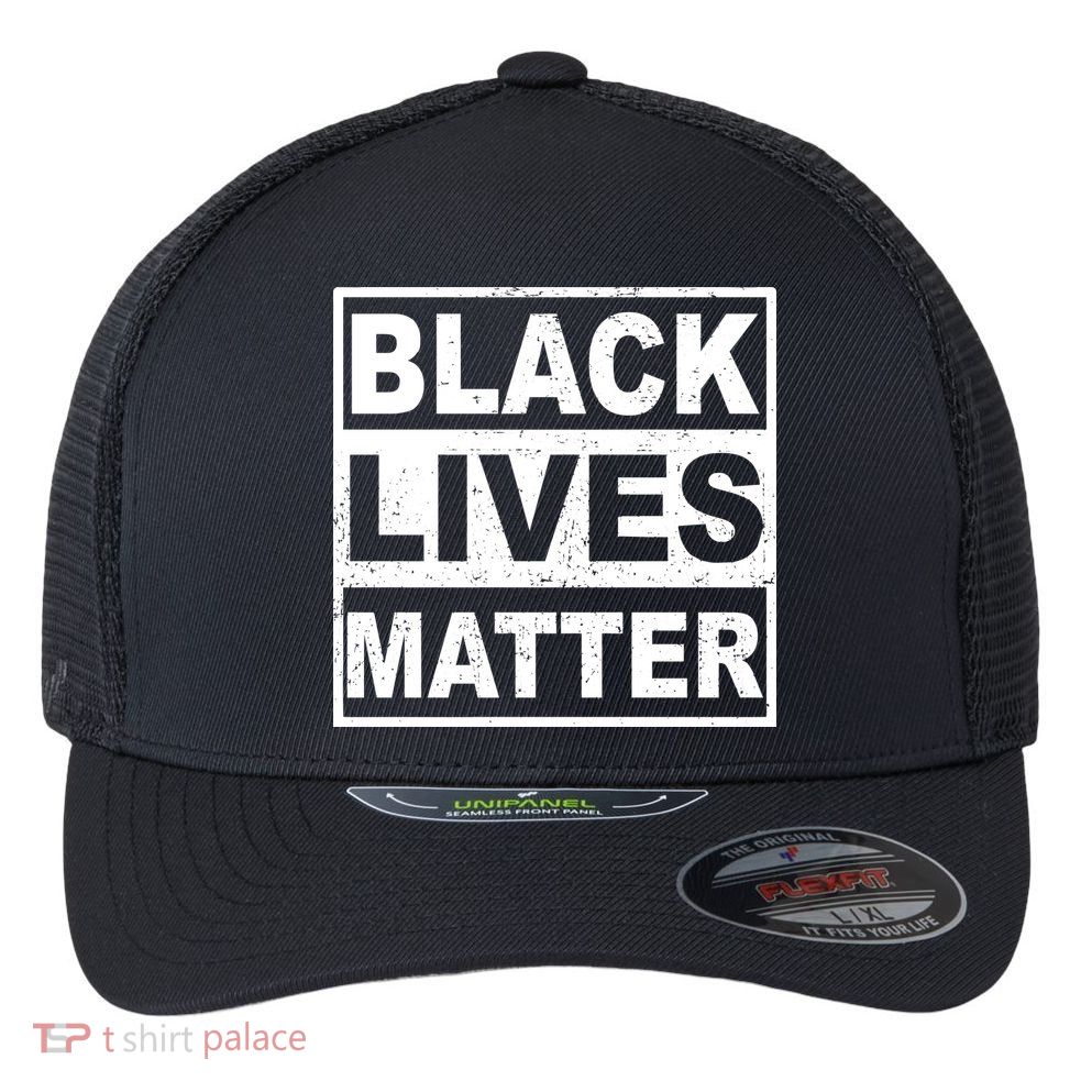 Distressed Black Lives Matter Logo Flexfit Unipanel Trucker Cap