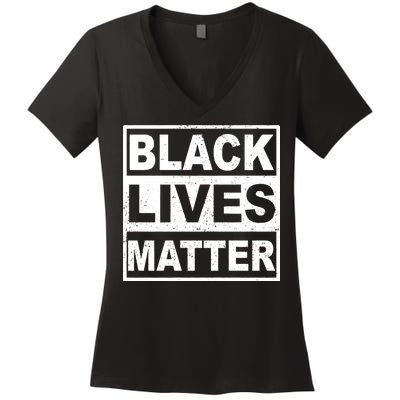 Distressed Black Lives Matter Logo Women's V-Neck T-Shirt