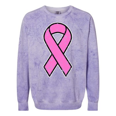 Distressed Breast Cancer Awareness Pink Ribbon Colorblast Crewneck Sweatshirt