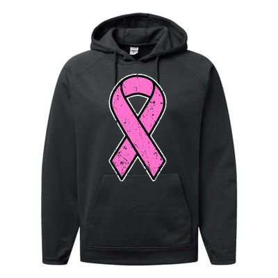 Distressed Breast Cancer Awareness Pink Ribbon Performance Fleece Hoodie