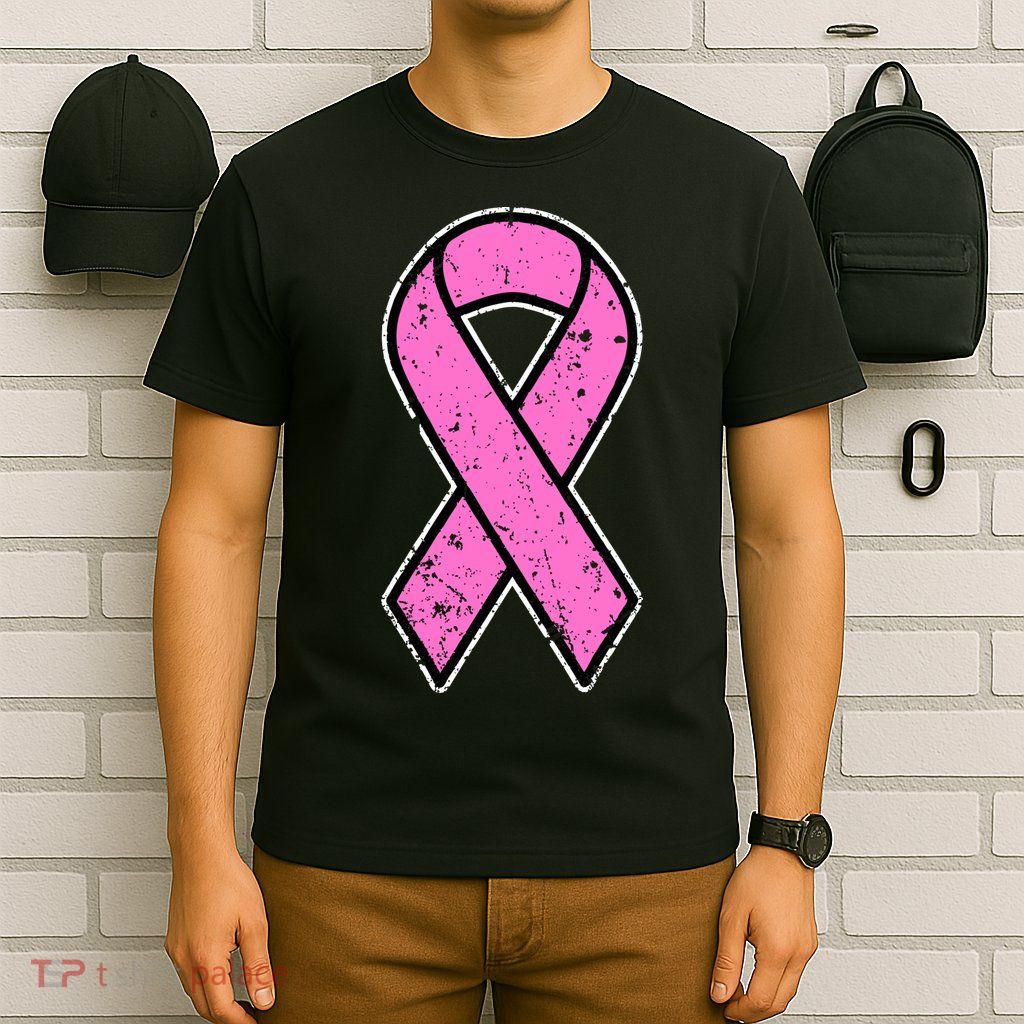 Distressed Breast Cancer Awareness Pink Ribbon T-Shirt