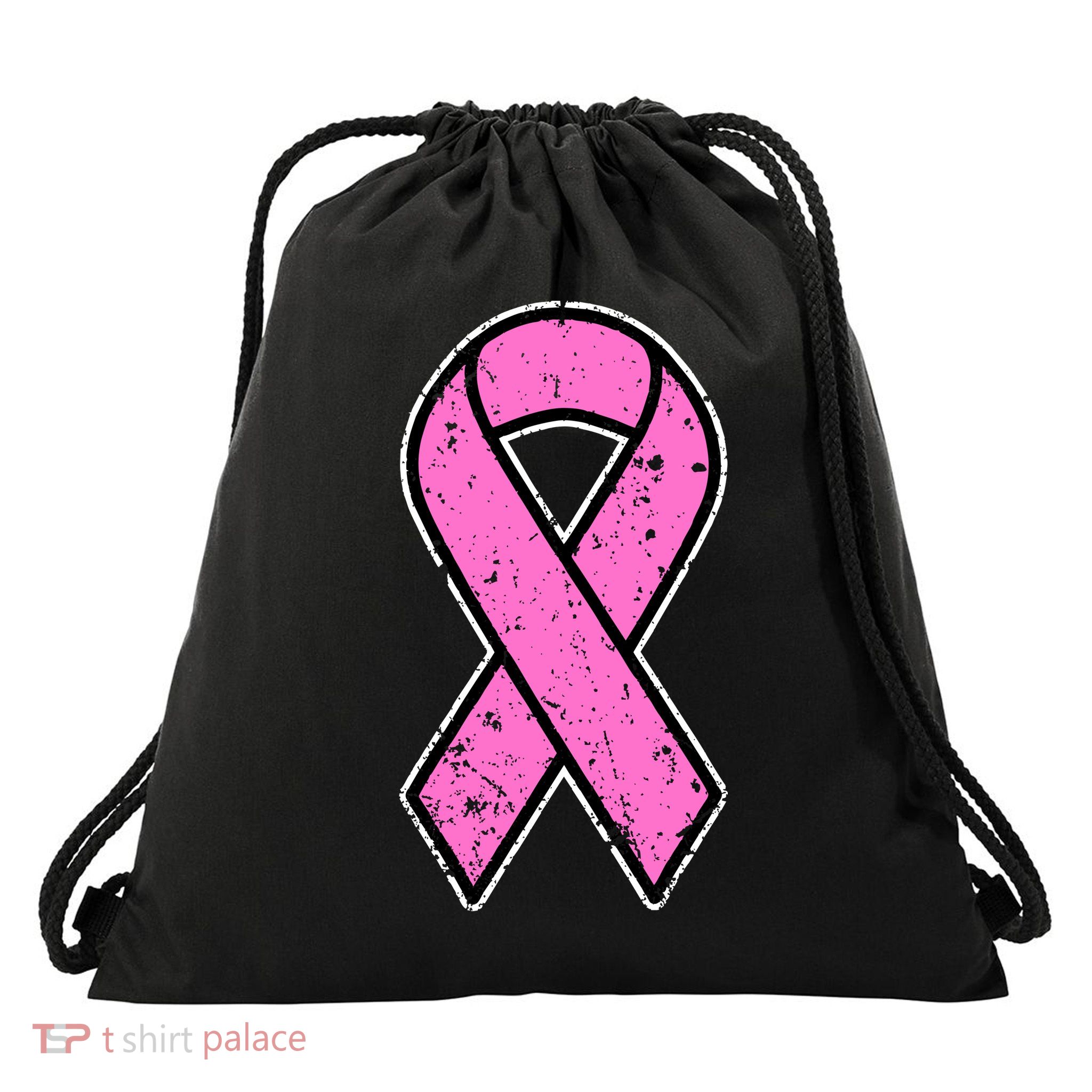 Distressed Breast Cancer Awareness Pink Ribbon Drawstring Bag