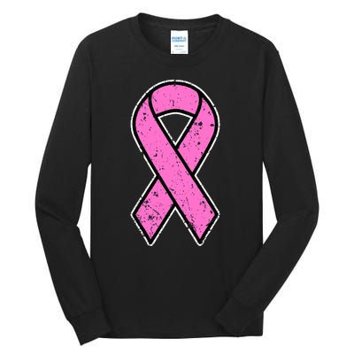 Distressed Breast Cancer Awareness Pink Ribbon Tall Long Sleeve T-Shirt