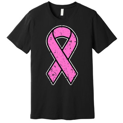 Distressed Breast Cancer Awareness Pink Ribbon Premium T-Shirt