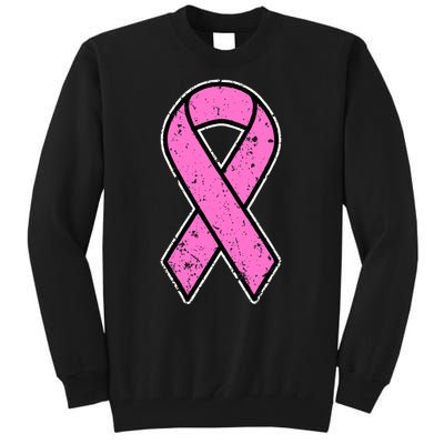 Distressed Breast Cancer Awareness Pink Ribbon Tall Sweatshirt