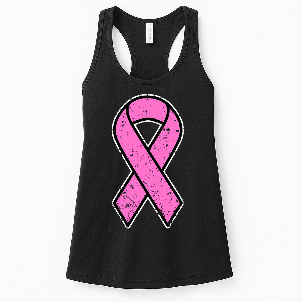 Distressed Breast Cancer Awareness Pink Ribbon Womens Tank Top
