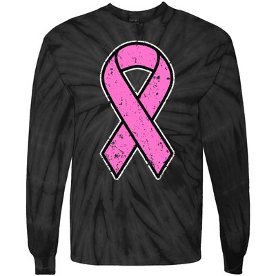 Distressed Breast Cancer Awareness Pink Ribbon Tie-Dye Long Sleeve Shirt