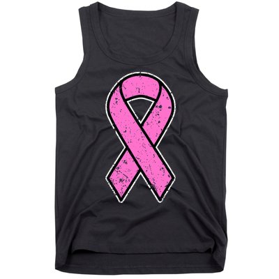 Distressed Breast Cancer Awareness Pink Ribbon Tank Top