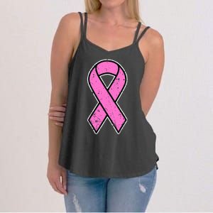 Distressed Breast Cancer Awareness Pink Ribbon Women's Strappy Tank