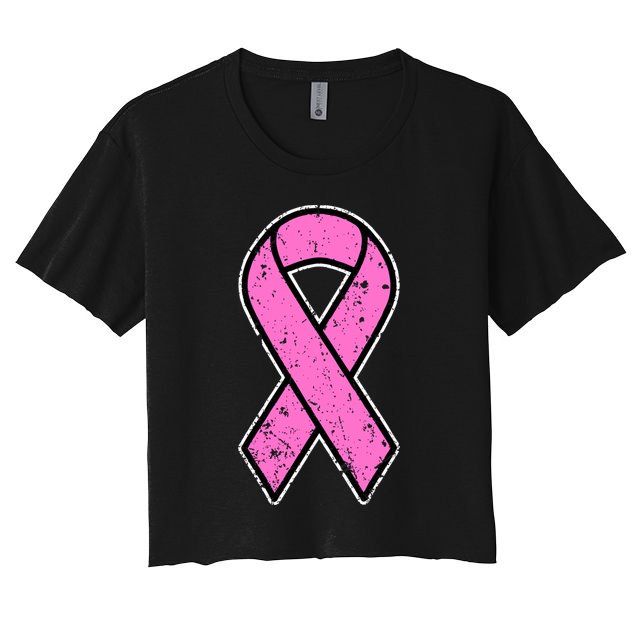 Distressed Breast Cancer Awareness Pink Ribbon Crop Top