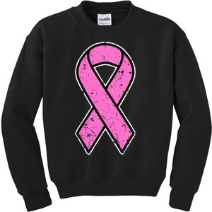 Distressed Breast Cancer Awareness Pink Ribbon Kids Sweatshirt