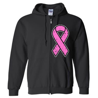 Distressed Breast Cancer Awareness Pink Ribbon Full Zip Hoodie