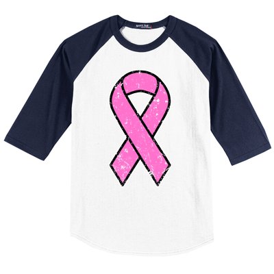 Distressed Breast Cancer Awareness Pink Ribbon Baseball Sleeve Shirt