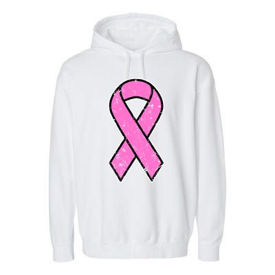 Distressed Breast Cancer Awareness Pink Ribbon Garment-Dyed Fleece Hoodie