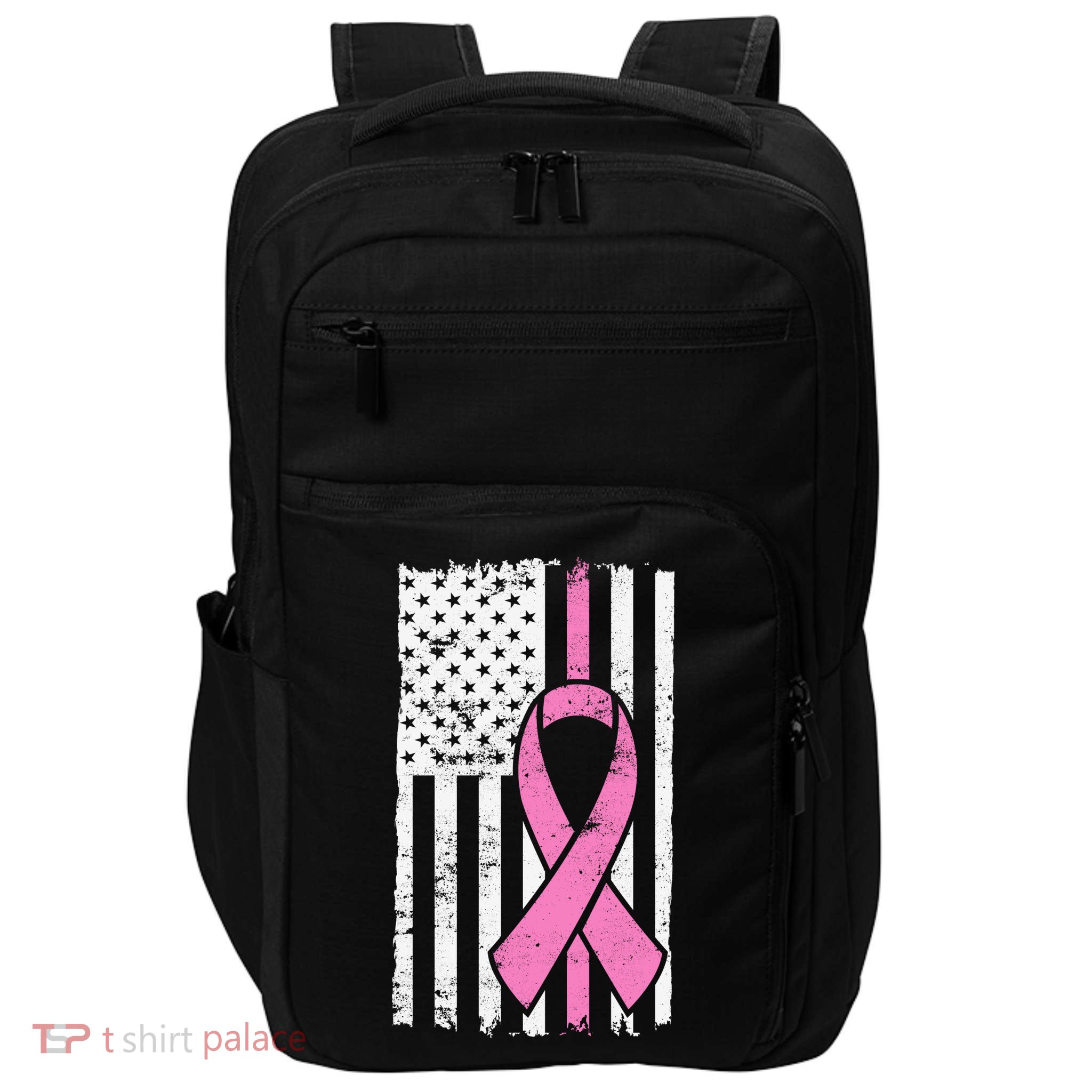 Distressed Breast Cancer Ribbon Flag Impact Tech Backpack