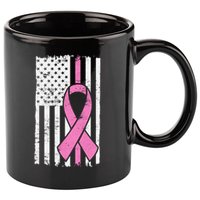 Distressed Breast Cancer Ribbon Flag 11oz C Handle Ceramic Mug