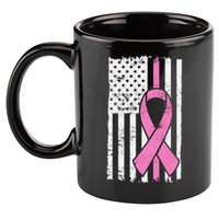 Distressed Breast Cancer Ribbon Flag 11oz C Handle Ceramic Mug