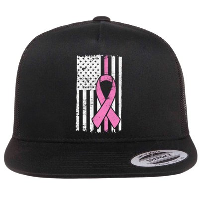Distressed Breast Cancer Ribbon Flag Flatbill Hat
