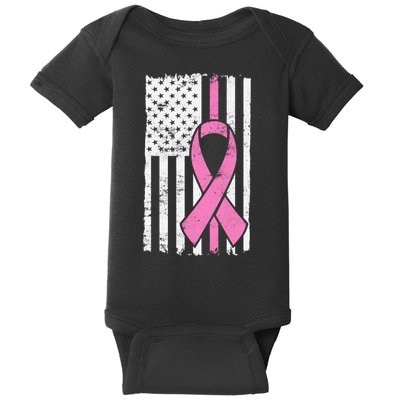 Distressed Breast Cancer Ribbon Flag Baby Bodysuit
