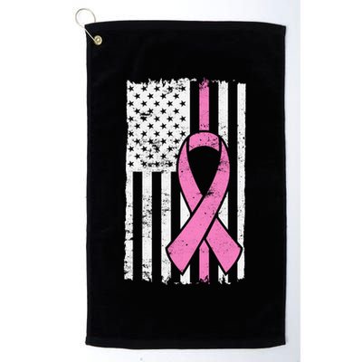 Distressed Breast Cancer Ribbon Flag Golf Towel