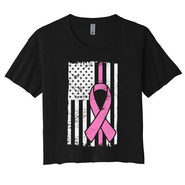 Distressed Breast Cancer Ribbon Flag Crop Top