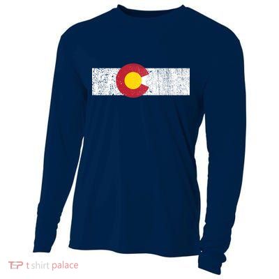 Distressed Colorado State Flag Denver Co Patriotic Cooling Performance Long Sleeve Crew