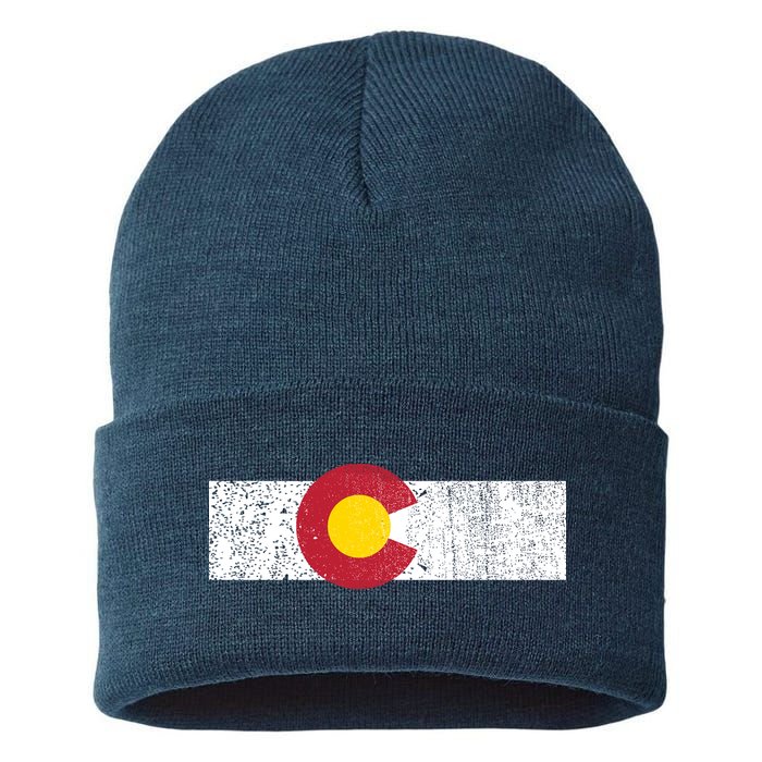 Distressed Colorado State Flag Denver Co Patriotic Sustainable Knit Beanie