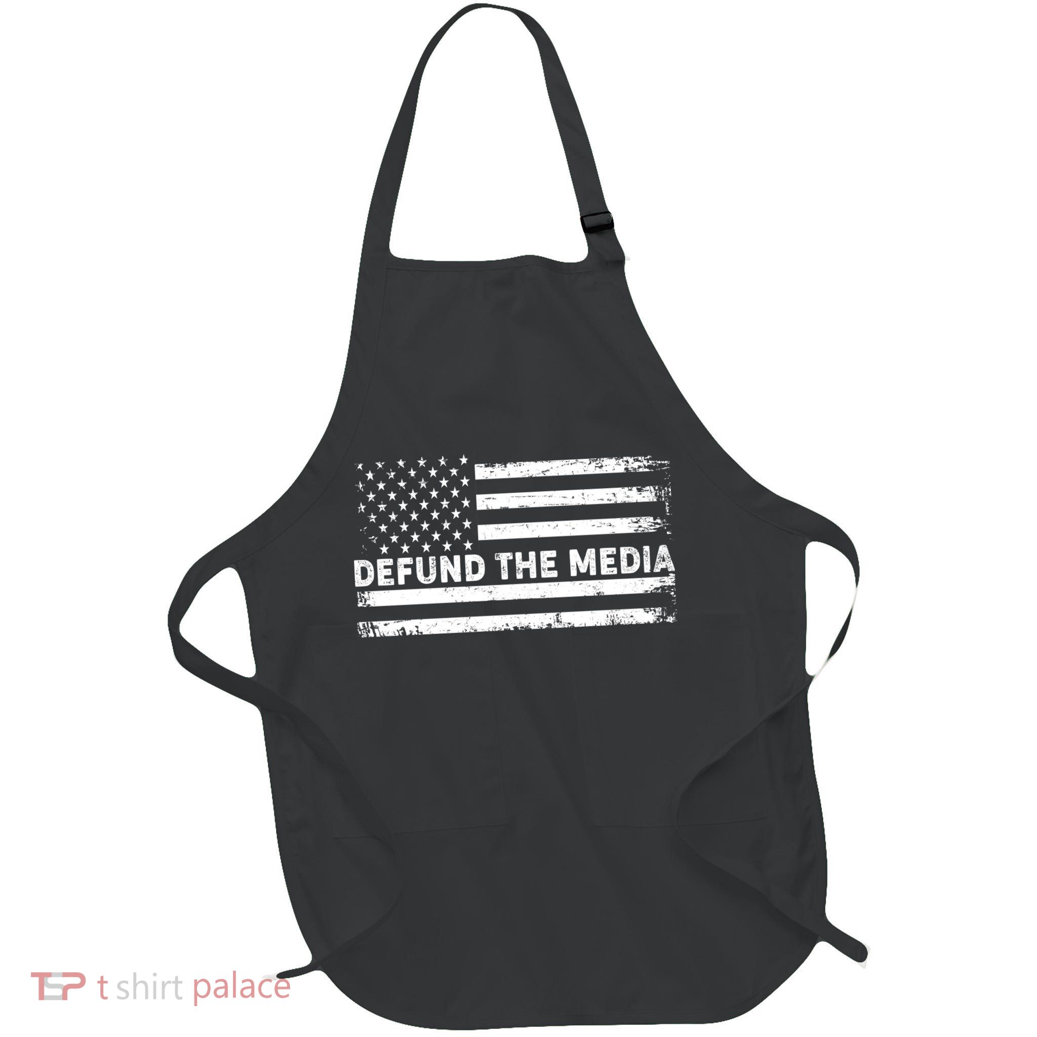 Distressed Defund The Media American Flag Full-Length Apron With Pockets