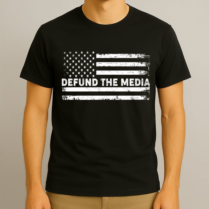 Distressed Defund The Media American Flag T-Shirt