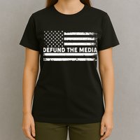 Distressed Defund The Media American Flag T-Shirt