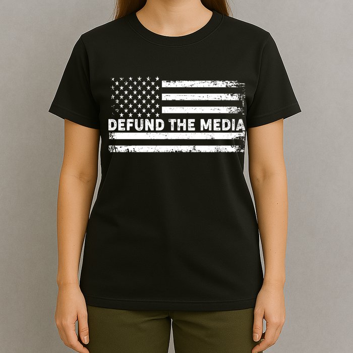 Distressed Defund The Media American Flag T-Shirt