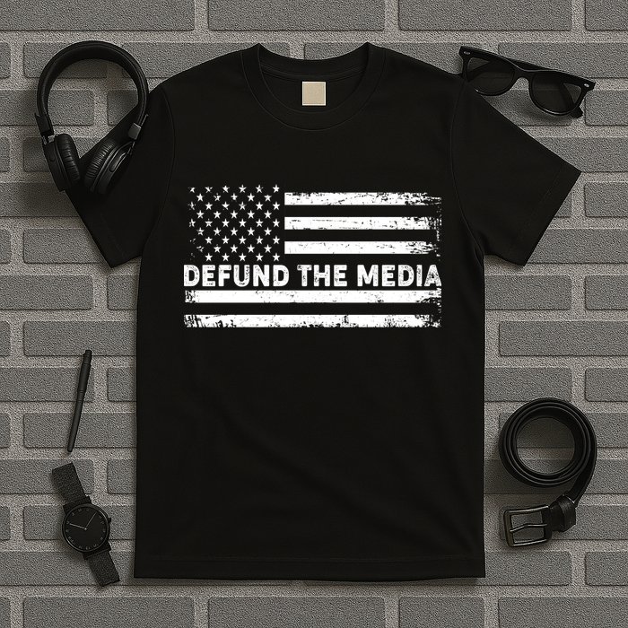 Distressed Defund The Media American Flag T-Shirt