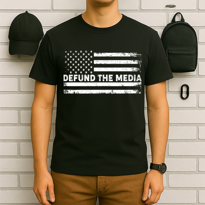 Distressed Defund The Media American Flag T-Shirt