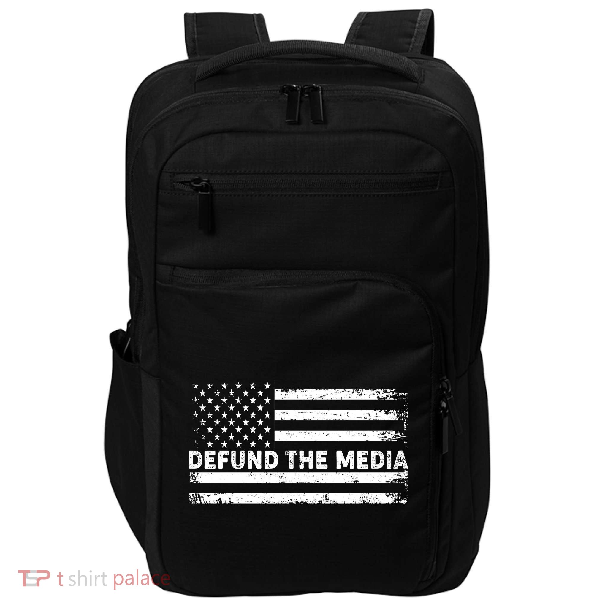 Distressed Defund The Media American Flag Impact Tech Backpack