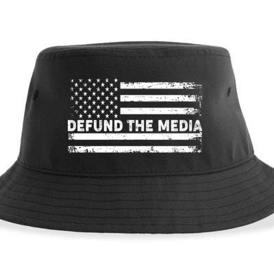 Distressed Defund The Media American Flag Sustainable Bucket Hat