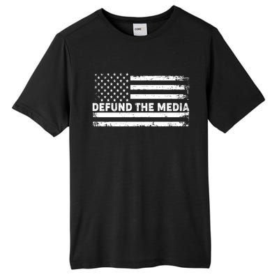 Distressed Defund The Media American Flag Tall Fusion ChromaSoft Performance T-Shirt