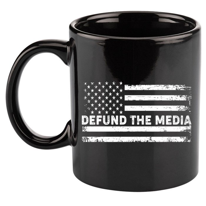 Distressed Defund The Media American Flag 11oz C Handle Ceramic Mug