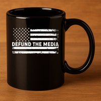Distressed Defund The Media American Flag 11oz C Handle Ceramic Mug