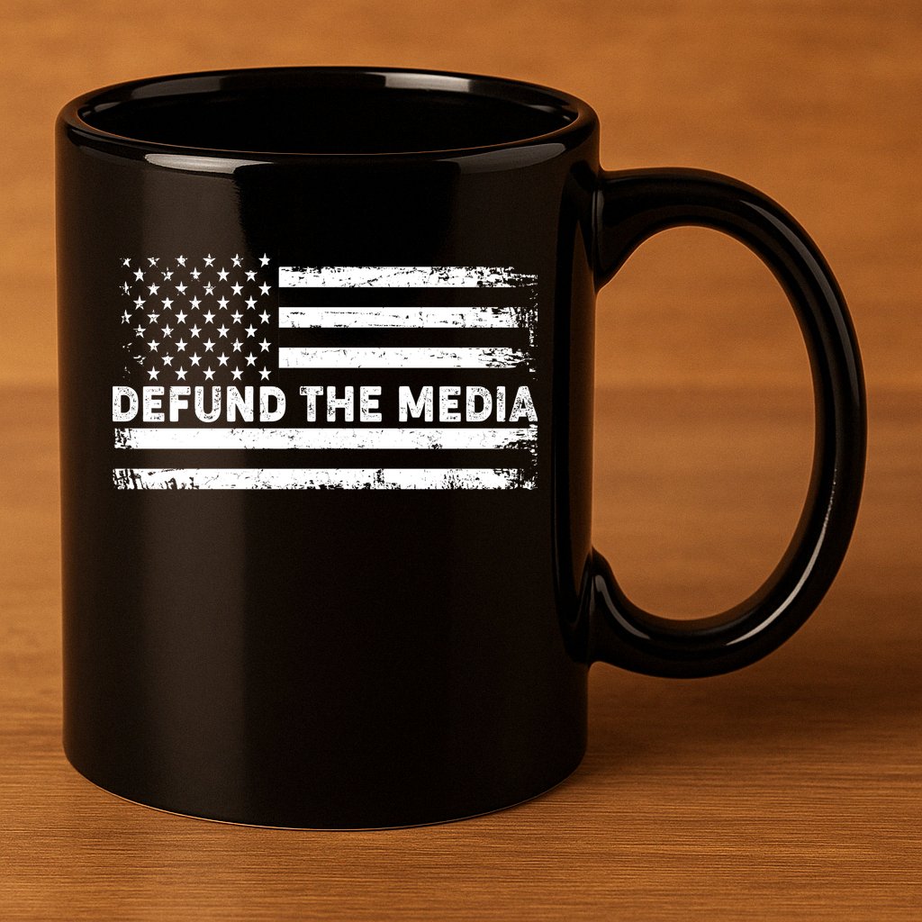 Distressed Defund The Media American Flag 11oz C Handle Ceramic Mug