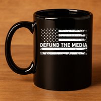 Distressed Defund The Media American Flag 11oz C Handle Ceramic Mug