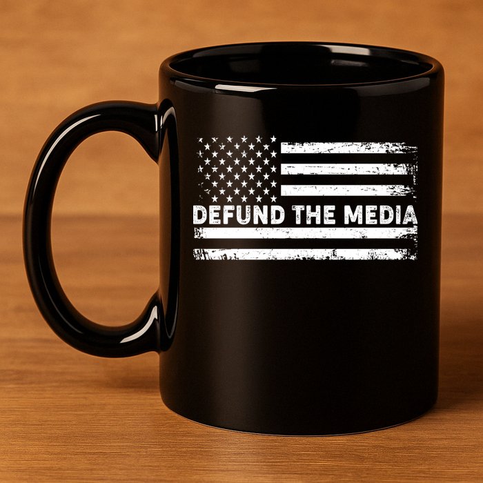 Distressed Defund The Media American Flag 11oz C Handle Ceramic Mug