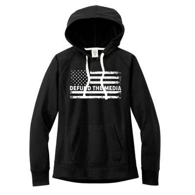 Distressed Defund The Media American Flag Women's Fleece Hoodie