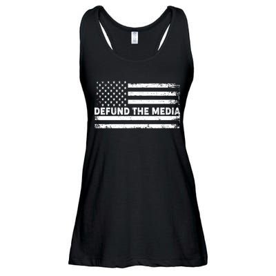 Distressed Defund The Media American Flag Ladies Essential Flowy Tank