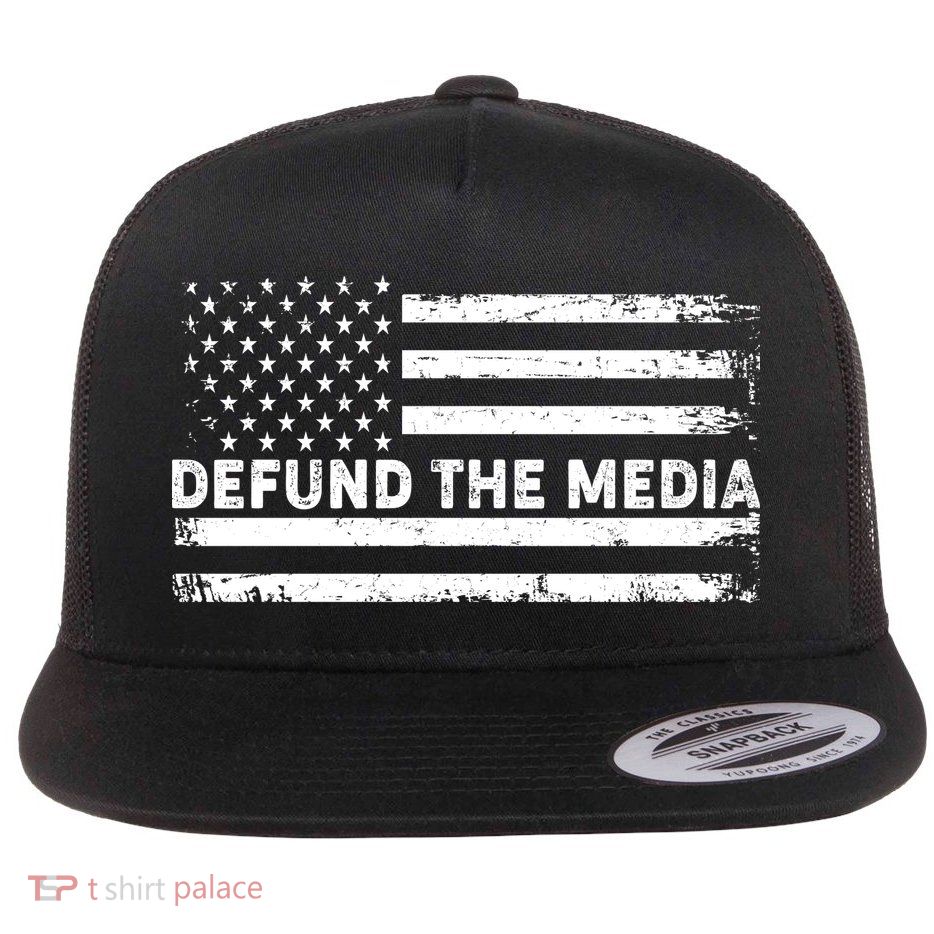 Distressed Defund The Media American Flag Flatbill Hat